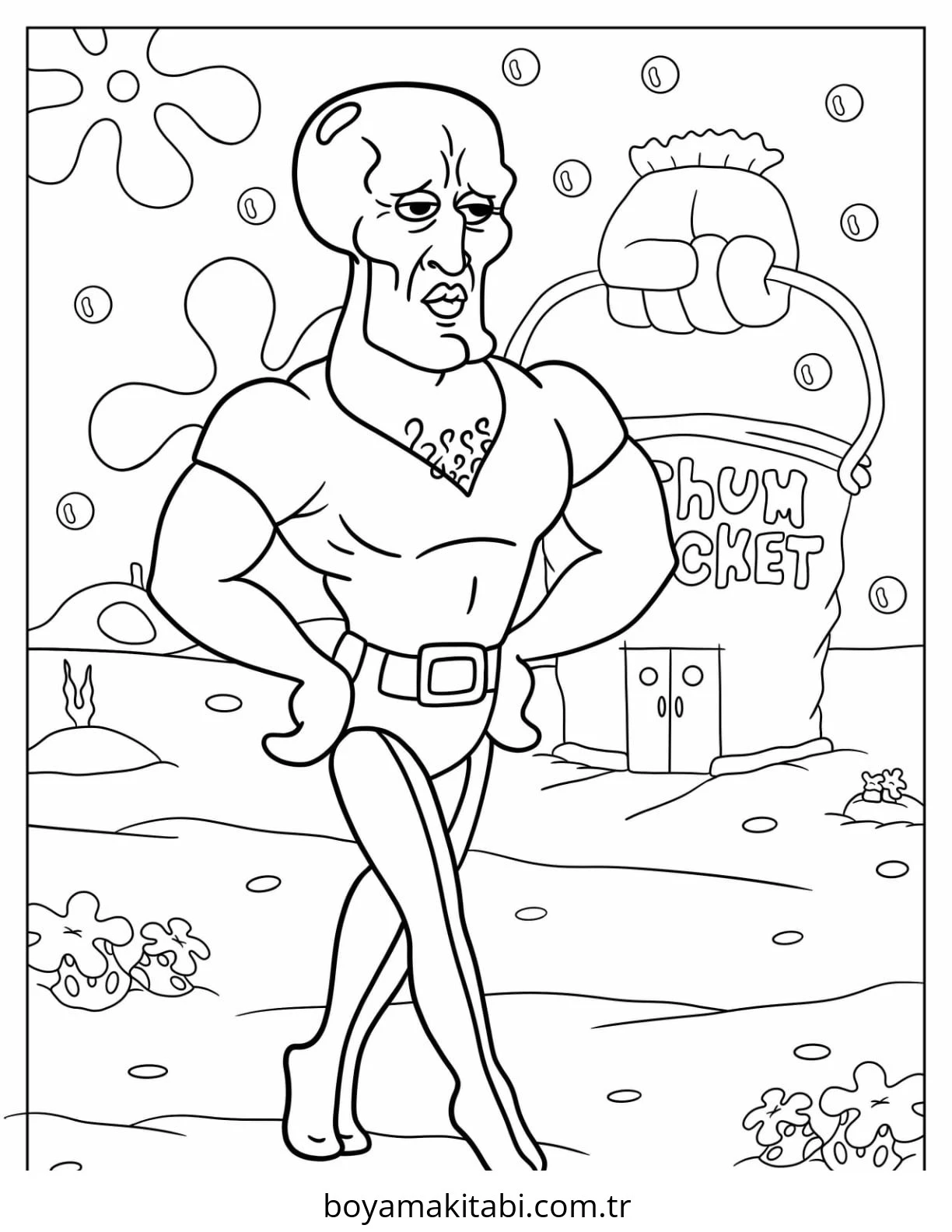 Squidward boyama sayfası – boyama çalışması, yaratıcılığı geliştirir