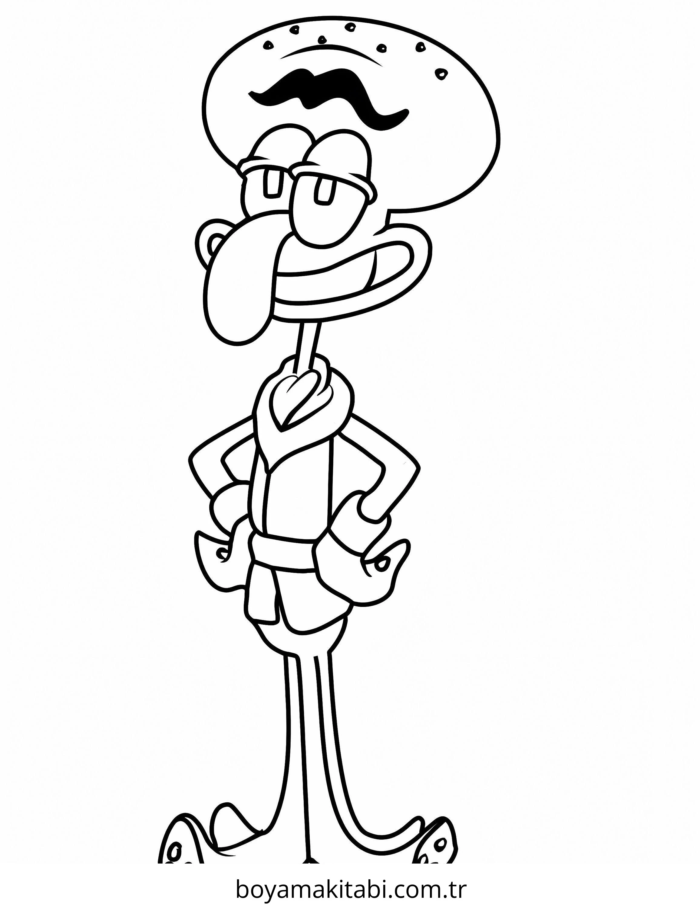 Squidward boyama sayfası – PDF indir, sevimli karakter