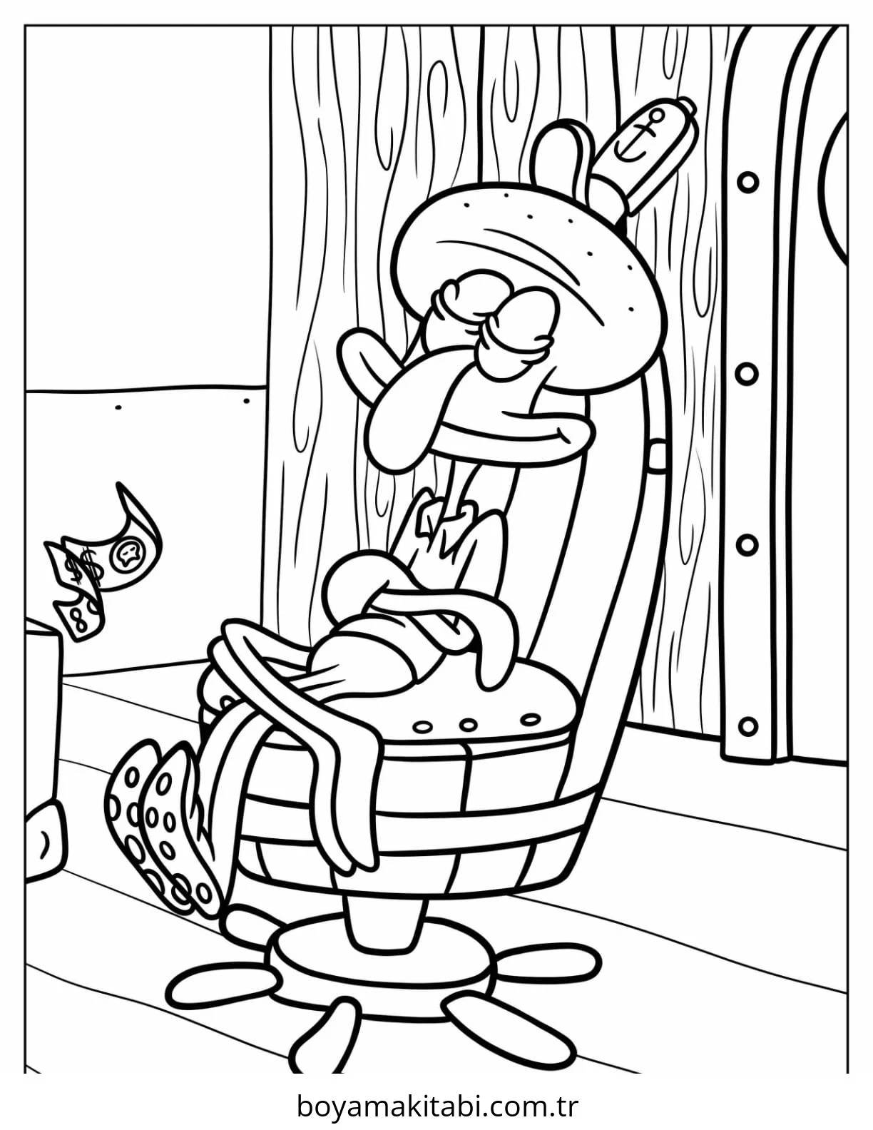 Squidward boyama sayfası – sevimli karakter, sanatsal çalışma