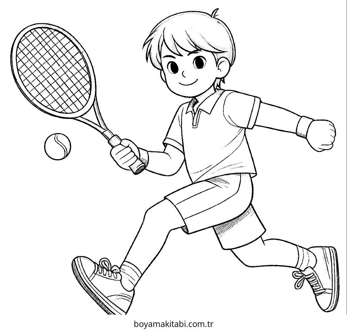 Tenis boyama sayfası – basit çizim, kolay boyama