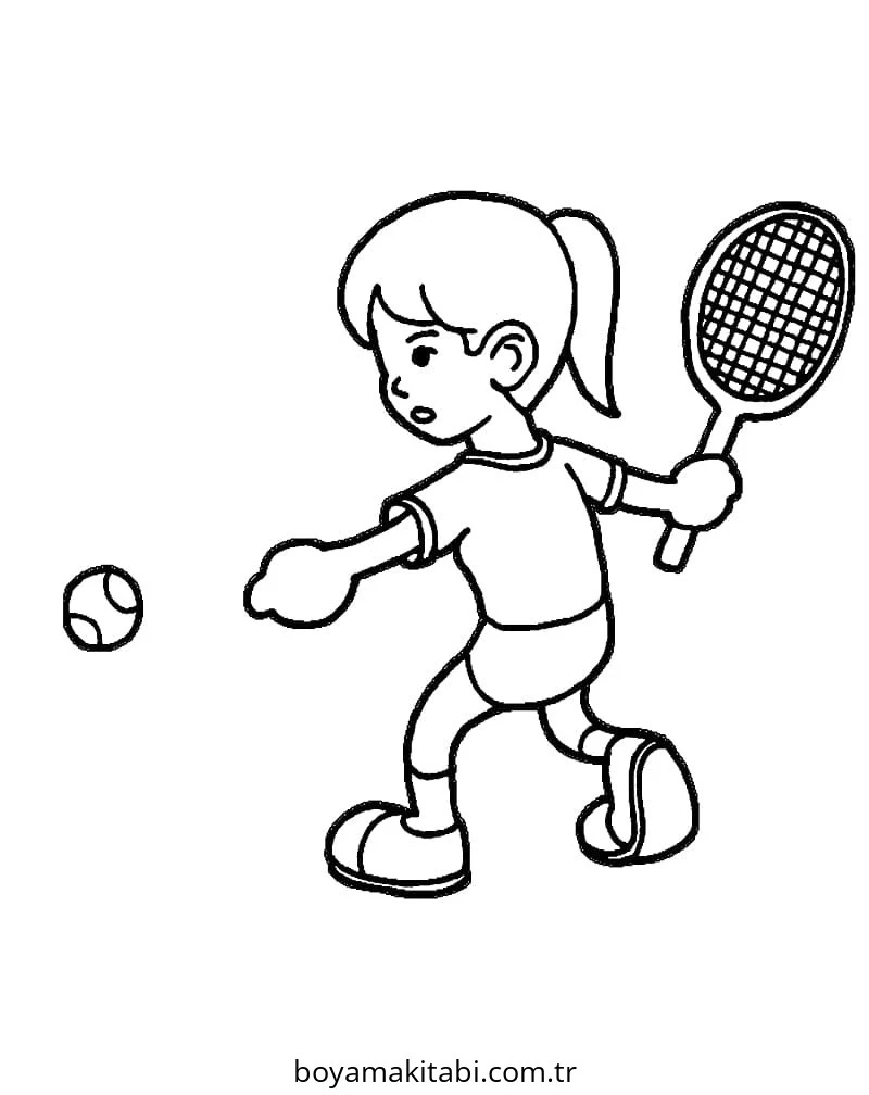 Tenis boyama sayfası – PDF indir, sevimli karakter