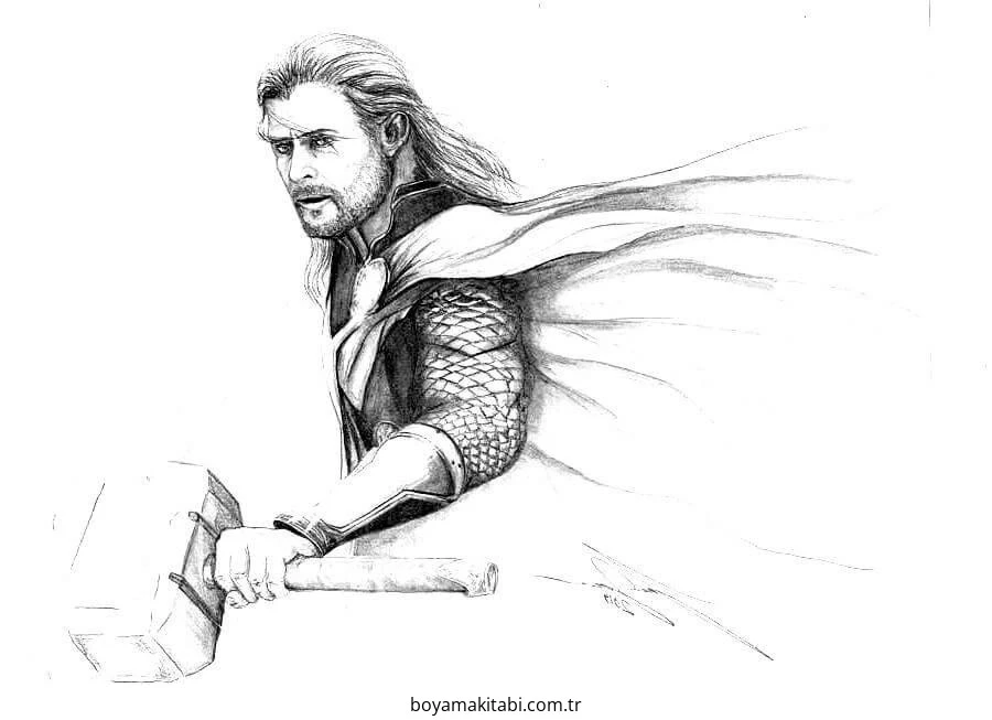 Thor boyama sayfası – çizgi film temalı, basit çizim