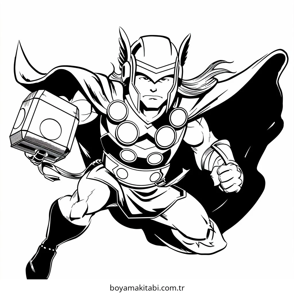 Thor boyama sayfası – basit çizim, kolay boyama