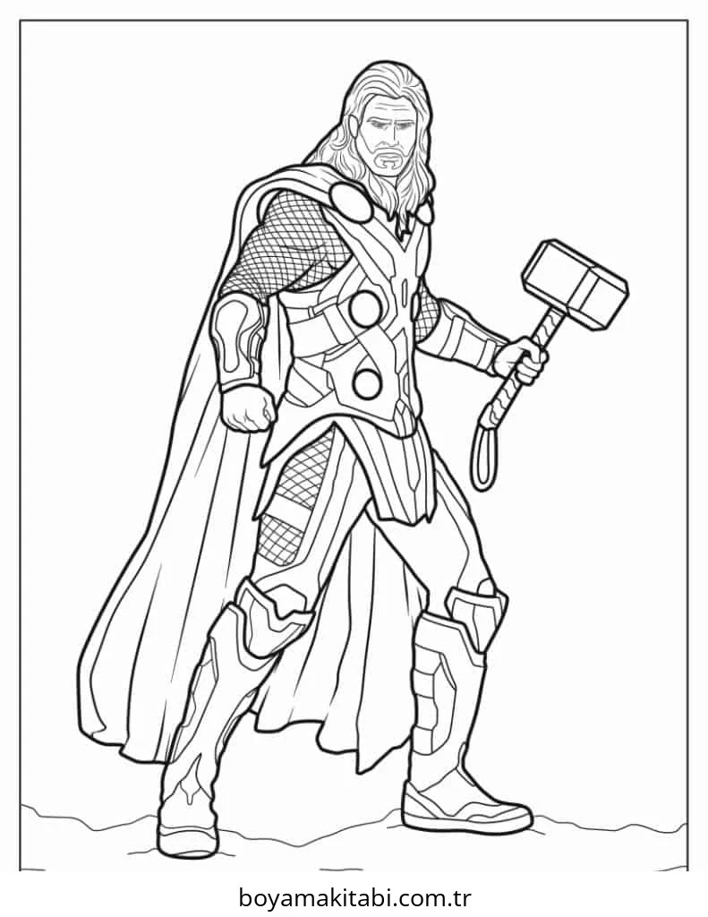 Thor boyama sayfası – eğlenceli etkinlik, el becerilerini geliştirir