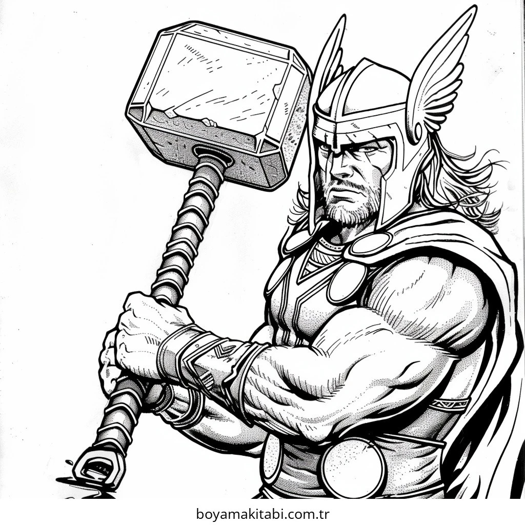 Thor boyama sayfası – sevimli karakter, sanatsal çalışma