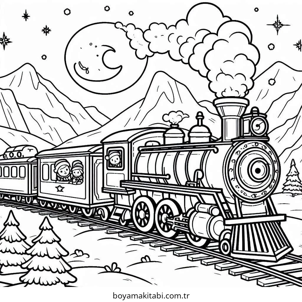 Tren boyama sayfası #138 – çocuklar için, çizgi film temalı
