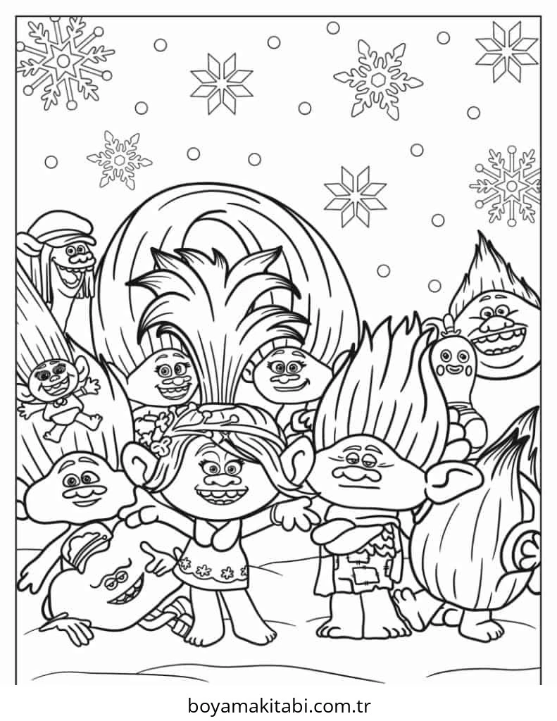 Trolls boyama sayfası – çizgi film temalı, basit çizim