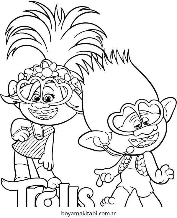 Trolls boyama sayfası – çocuklar için, çizgi film temalı