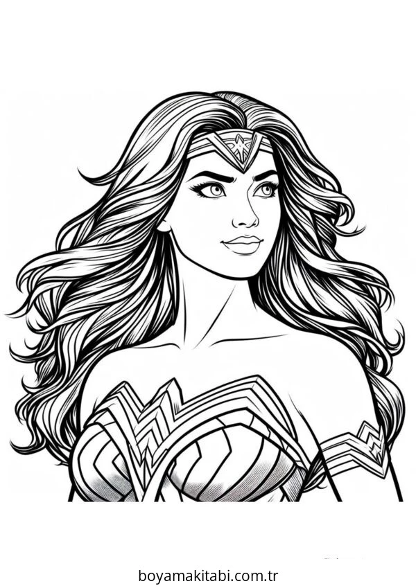 Wonder Woman boyama sayfası #49 – çocuk aktivitesi, ilkokul öğrencileri için