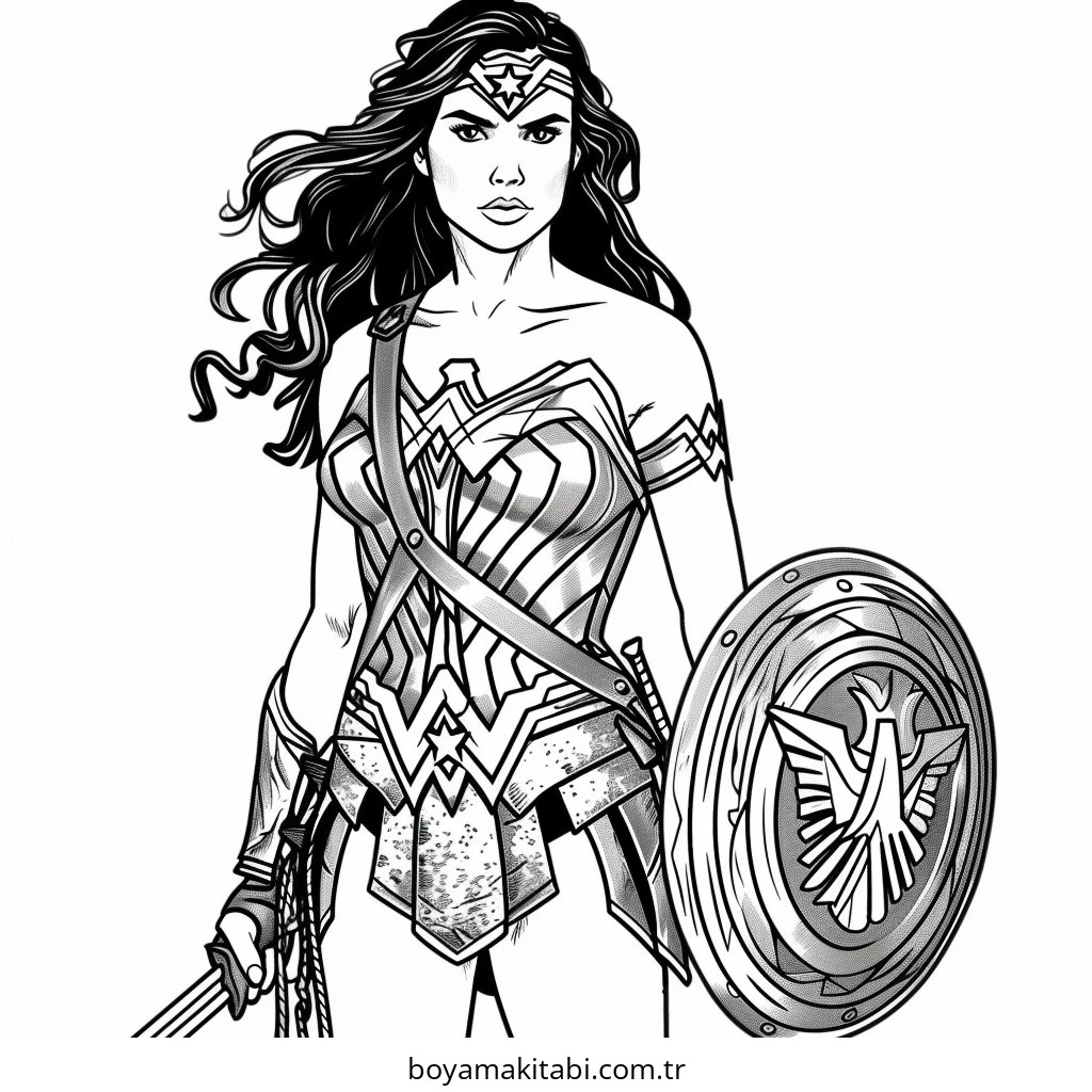 Wonder Woman boyama sayfası #51 – basit çizim, yaz tatili etkinliği