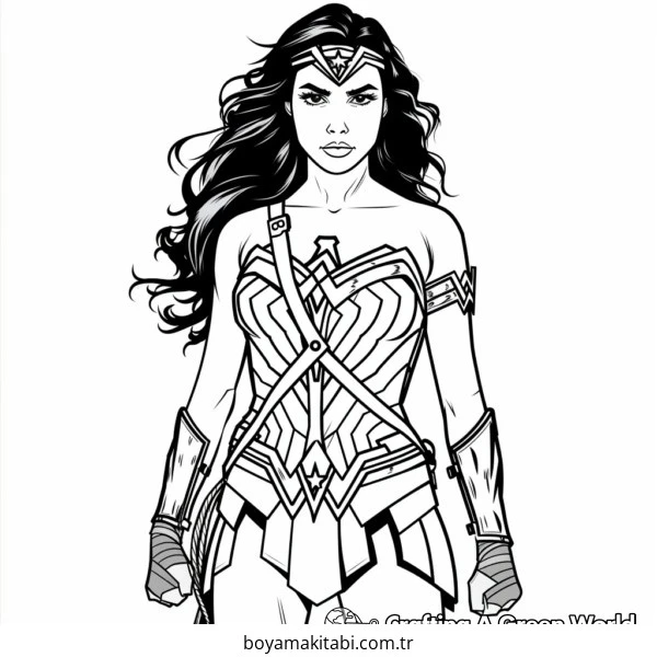 Wonder Woman boyama sayfası – eğlenceli etkinlik, el becerilerini geliştirir