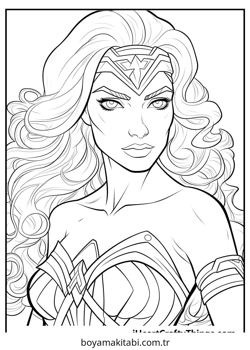 Wonder Woman boyama sayfası – keyifli zaman, renkli çizimler
