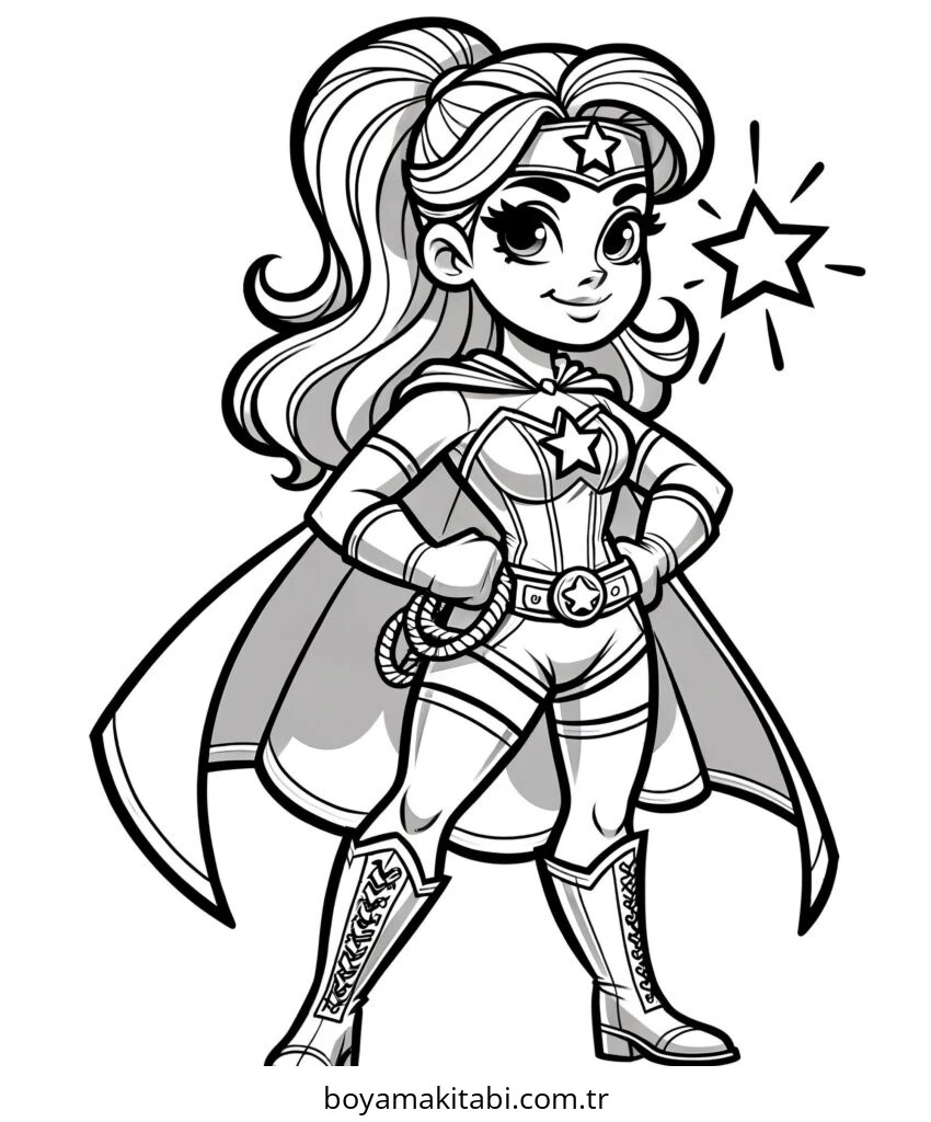 Wonder Woman boyama sayfası – çocuk aktivitesi, PDF indir