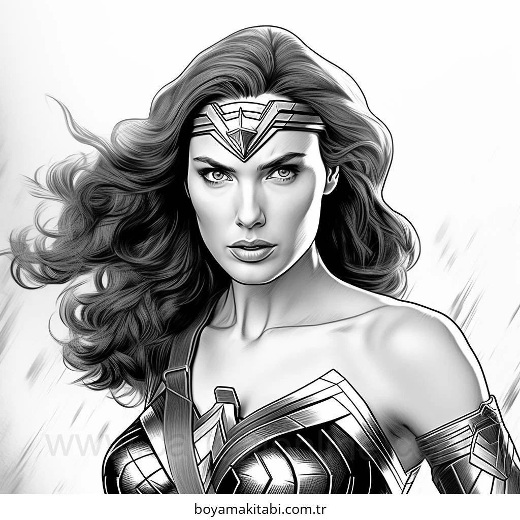 Wonder Woman boyama sayfası – basit çizim, kolay boyama