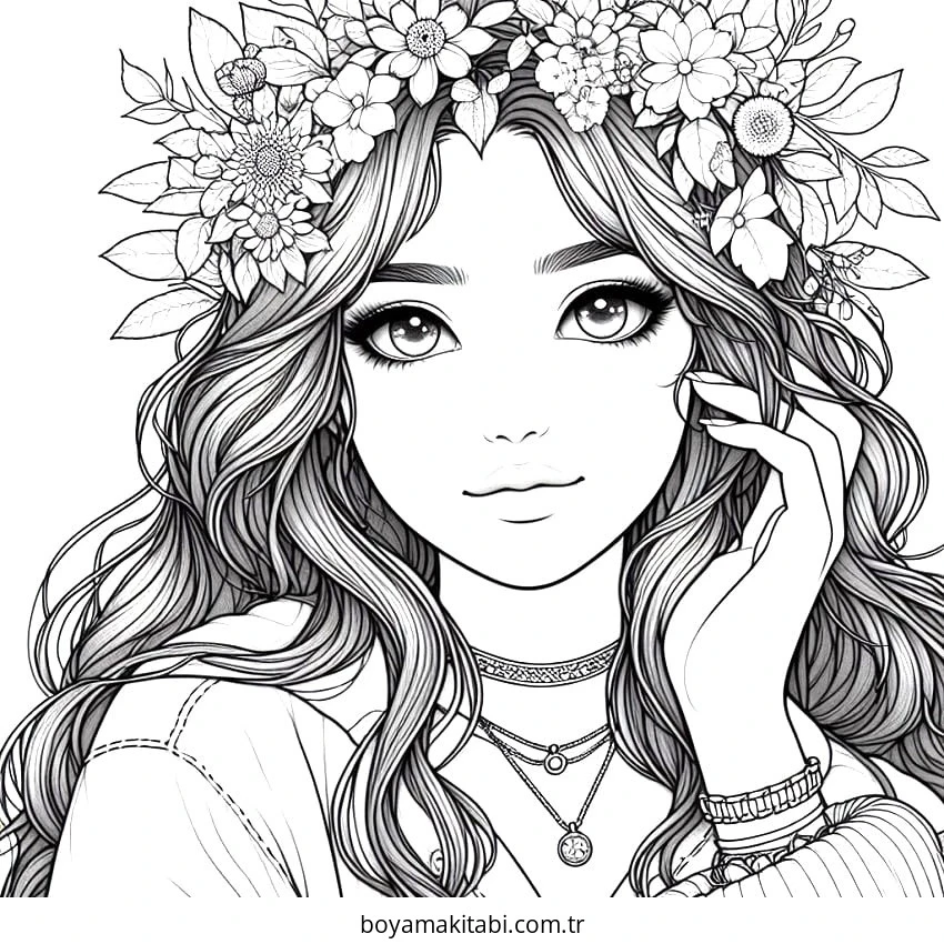 Aesthetic Girl boyama sayfası – eğitici aktivite, yaratıcılık