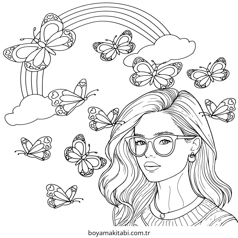 Aesthetic Girl boyama sayfası – sanatsal çalışma, çocuklar için