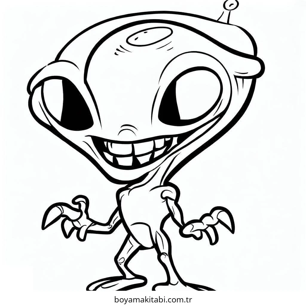 Alien boyama sayfası – renkli çizimler, okul öncesi