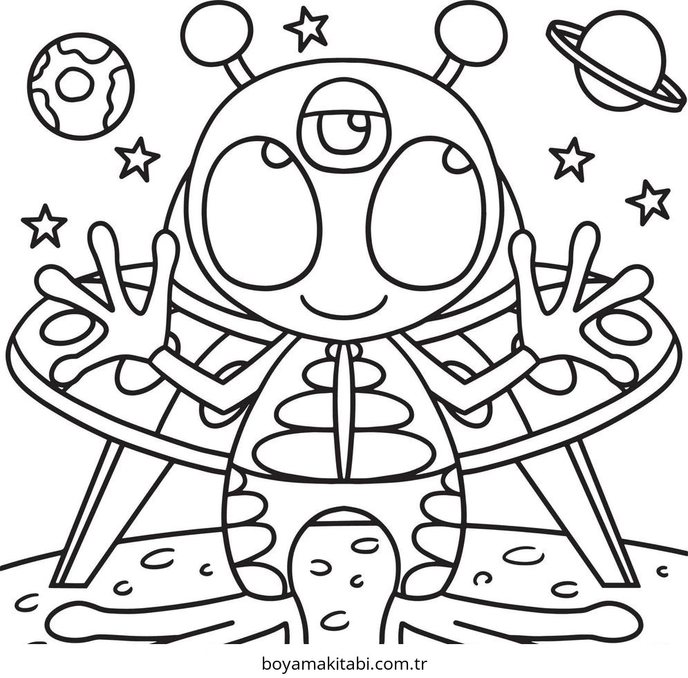 Alien boyama sayfası – renkli çizimler, okul öncesi