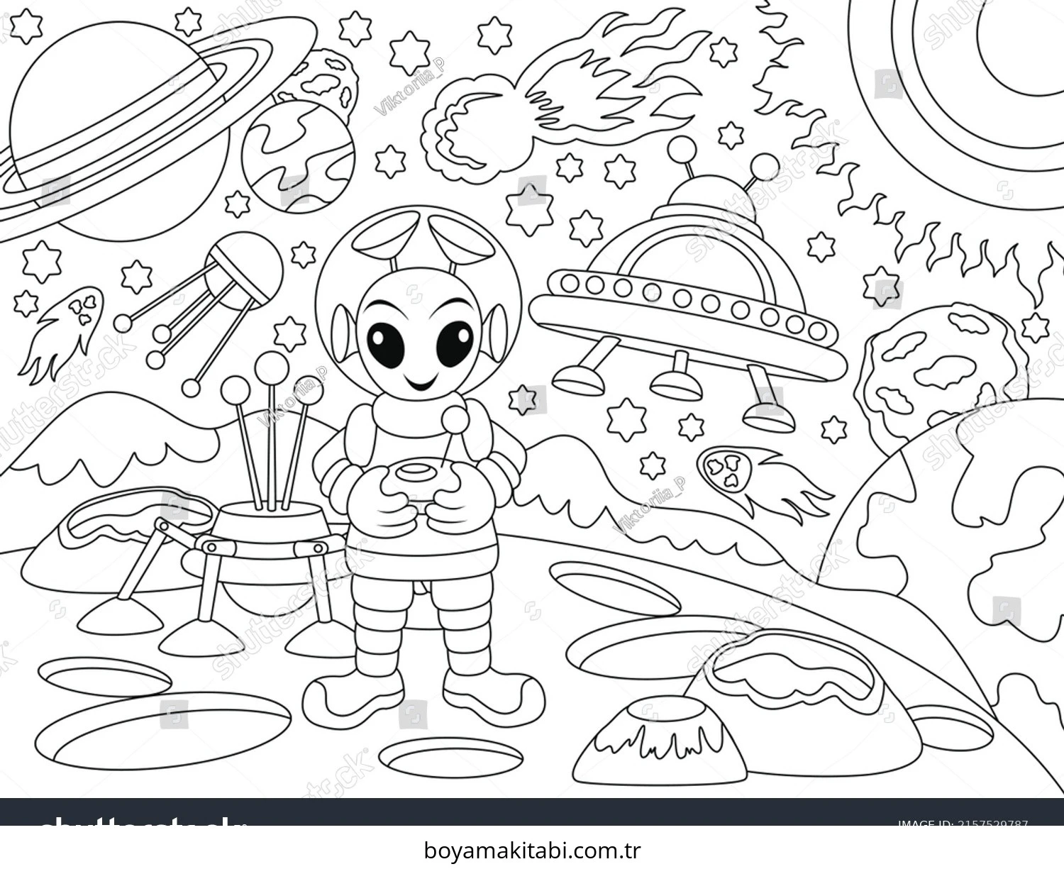 Alien boyama sayfası – sevimli karakter, sanatsal çalışma