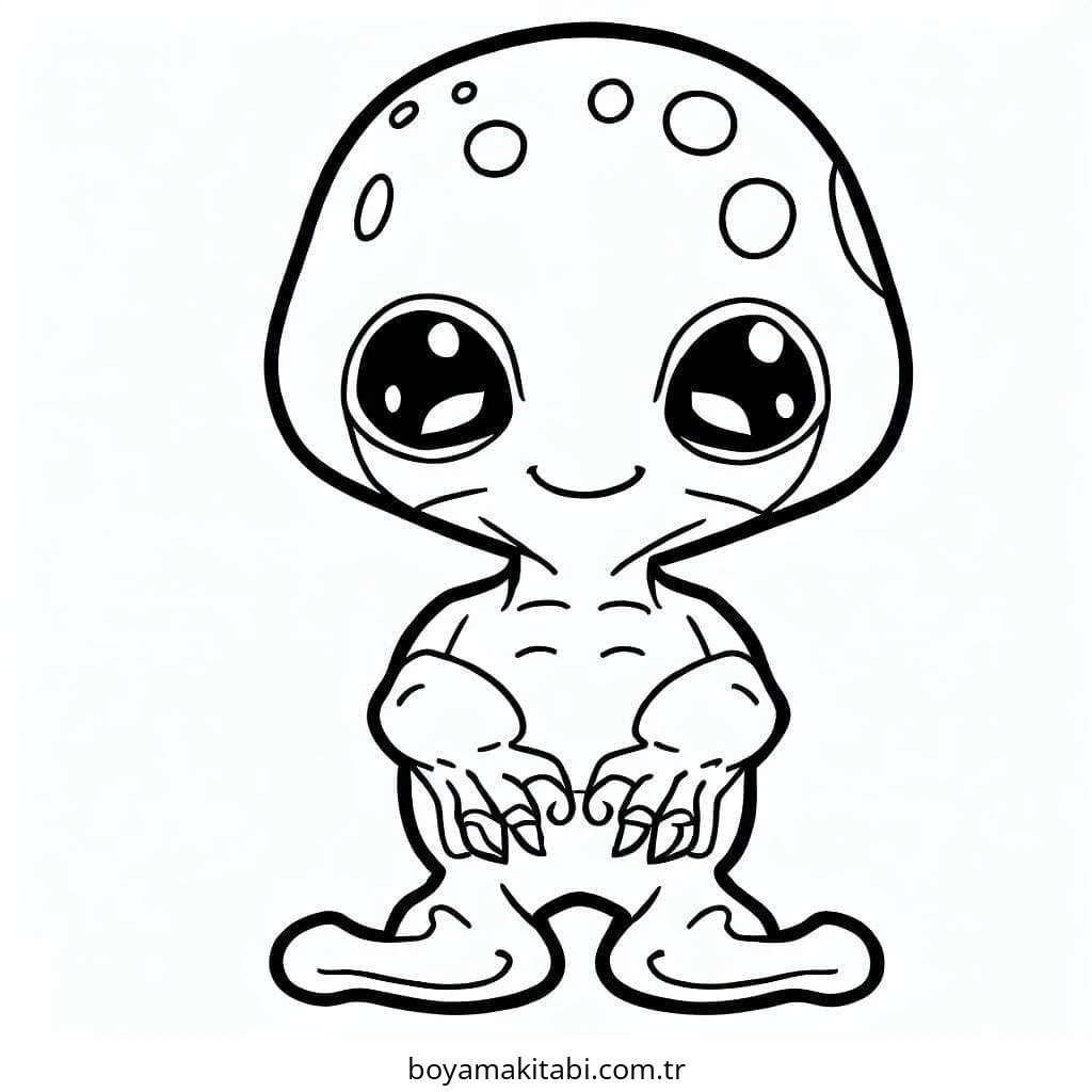 Alien boyama sayfası – çizgi film temalı, basit çizim
