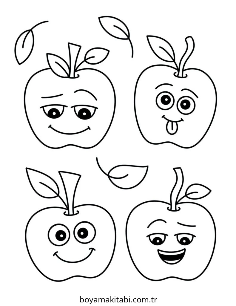Apple boyama sayfası – basit çizim, kolay boyama