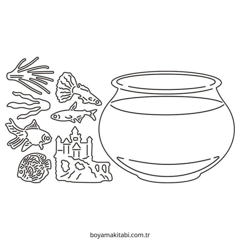 Akvaryum boyama sayfası – boyama çalışması, yaratıcılığı geliştirir