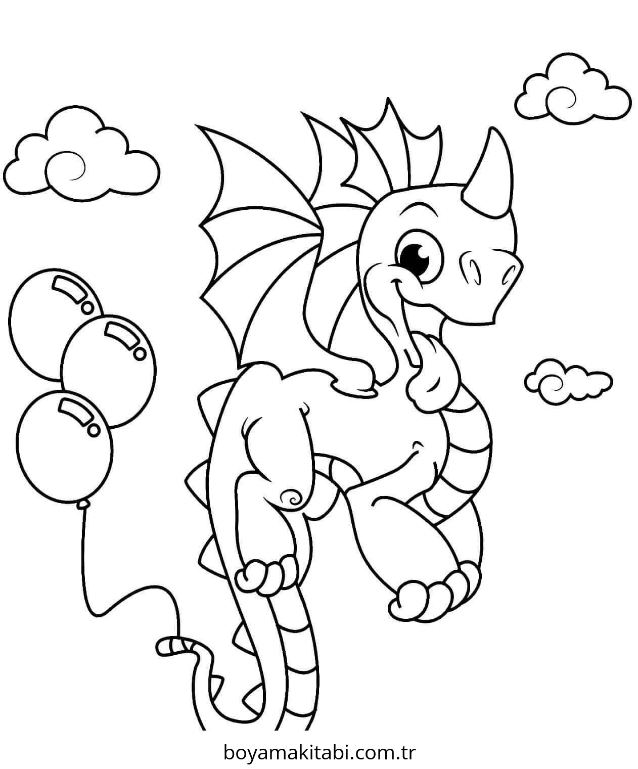 Baby Dragon boyama sayfası – eğlenceli etkinlik, el becerilerini geliştirir
