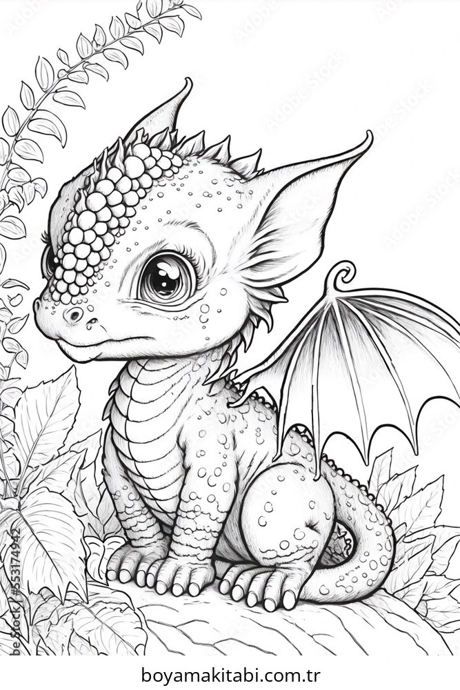 Baby Dragon boyama sayfası – çizgi film temalı, basit çizim