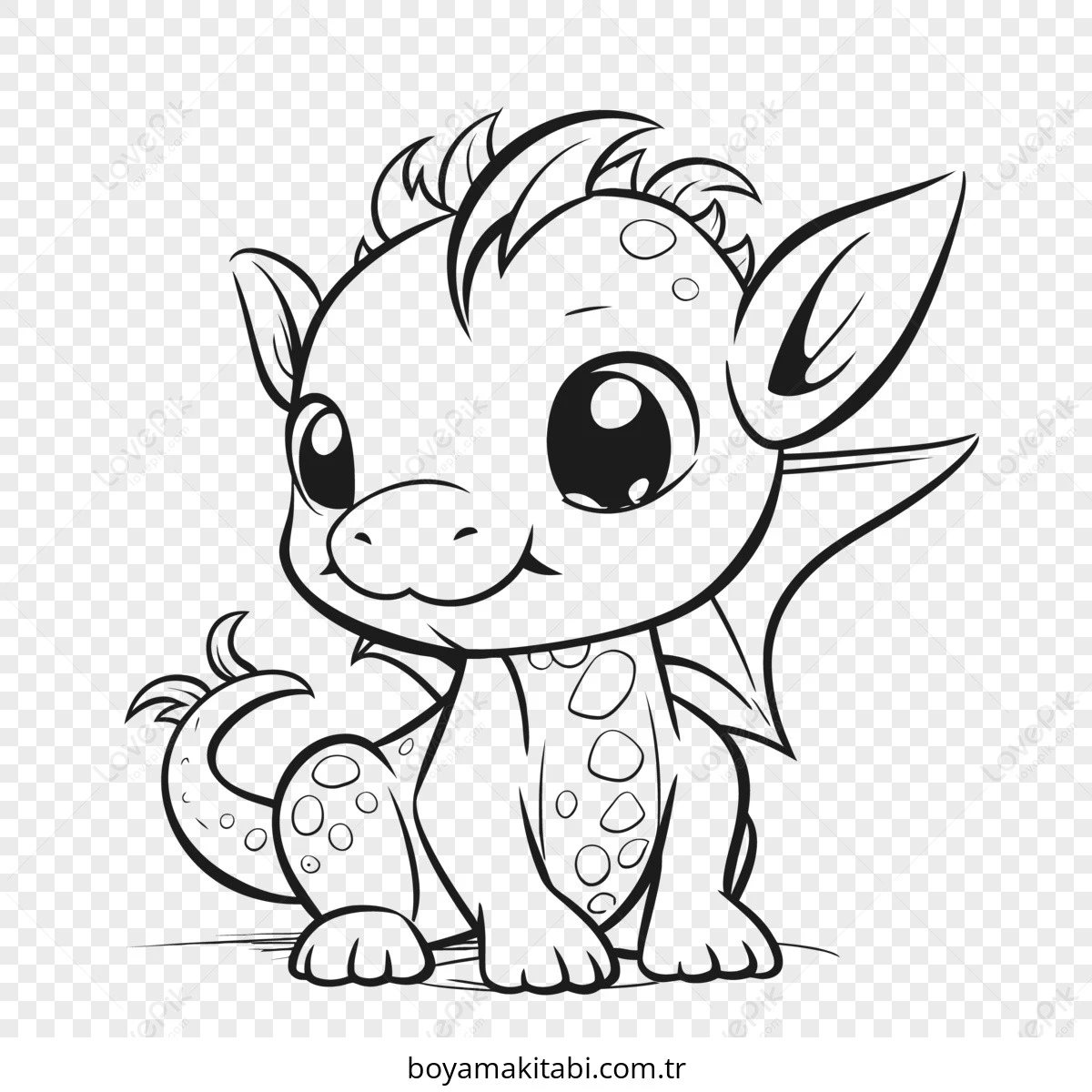 Baby Dragon boyama sayfası – basit çizim, kolay boyama