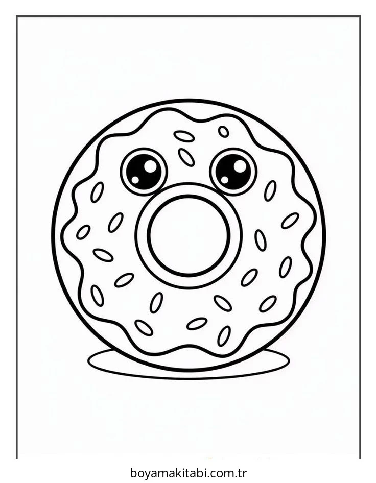 Donut boyama sayfası – basit çizim, kolay boyama