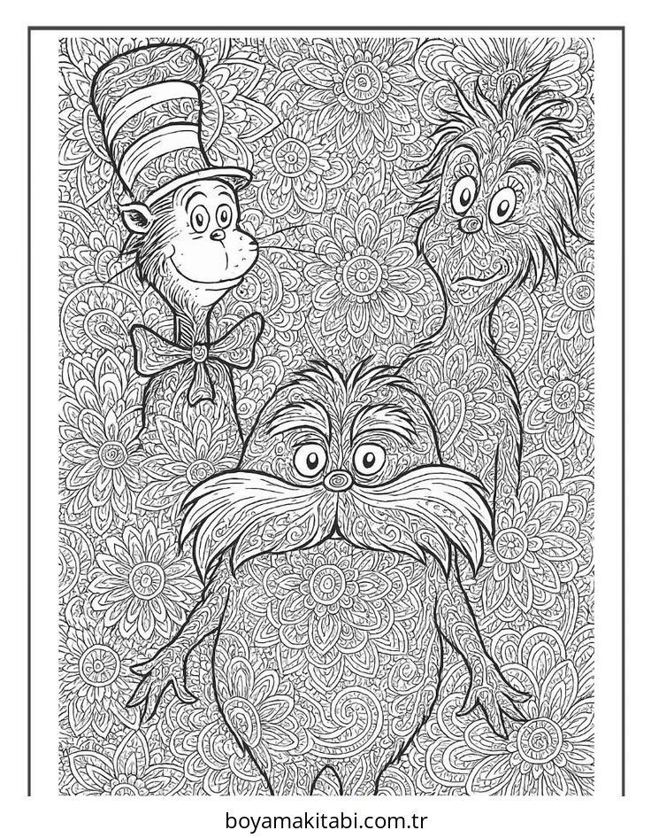 Dr Seuss boyama sayfası – boyama çalışması, yaratıcılığı geliştirir