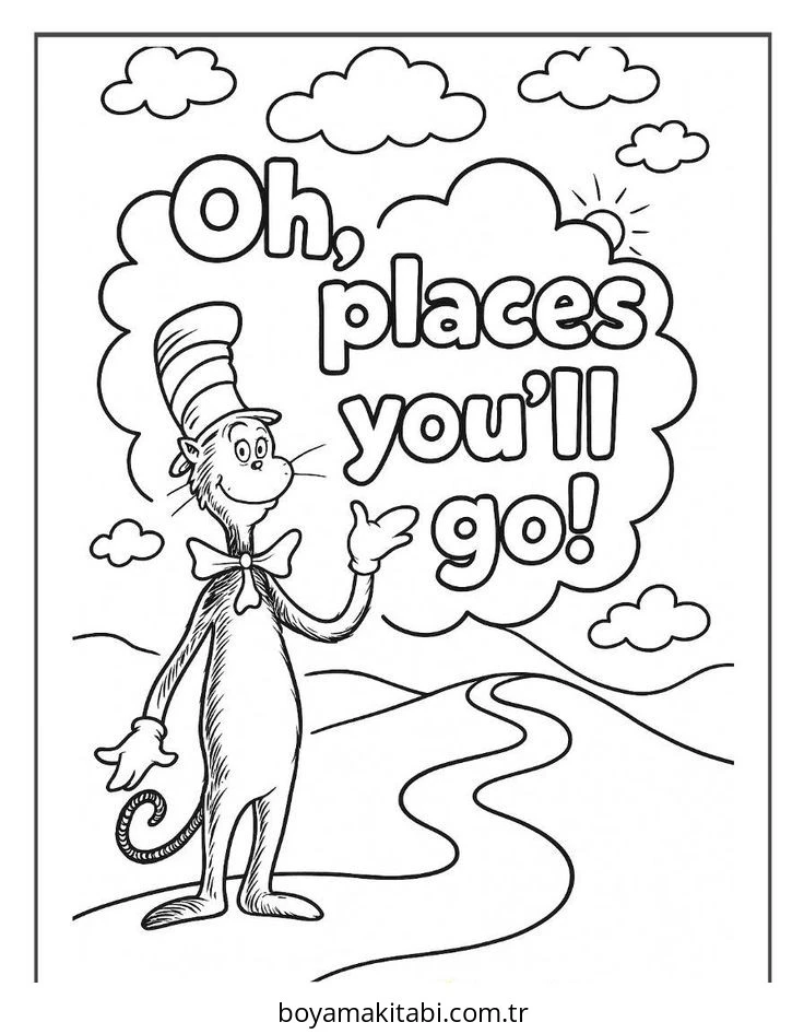 Dr Seuss boyama sayfası – okul öncesi, evde etkinlik