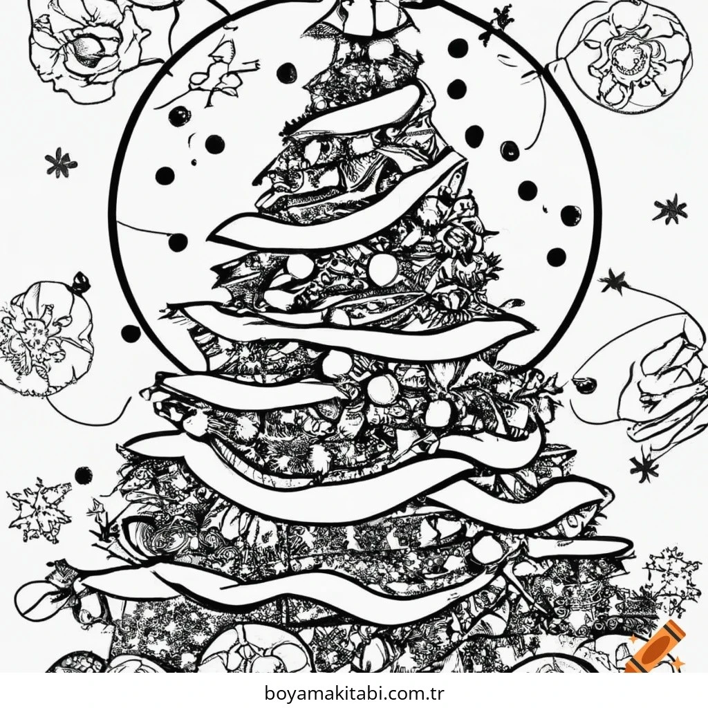 Yılbaşı Ağacı (Noel ağacı) boyama sayfası #86 – sanatsal çalışma, aile ile vakit geçirme