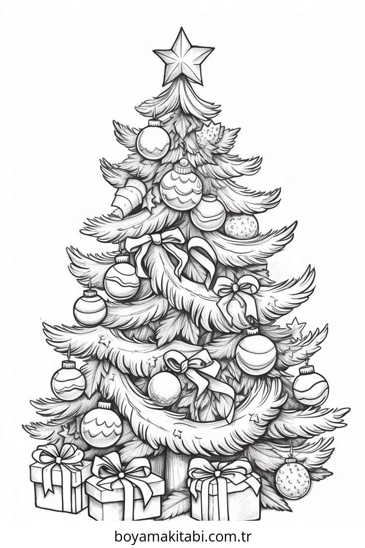 Yılbaşı Ağacı (Noel ağacı) boyama sayfası – boyama çalışması, yaratıcılığı geliştirir