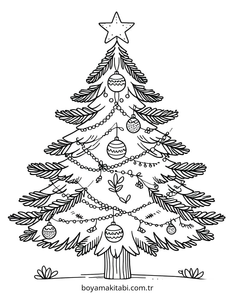 Yılbaşı Ağacı (Noel ağacı) boyama sayfası – renkli çizimler, okul öncesi