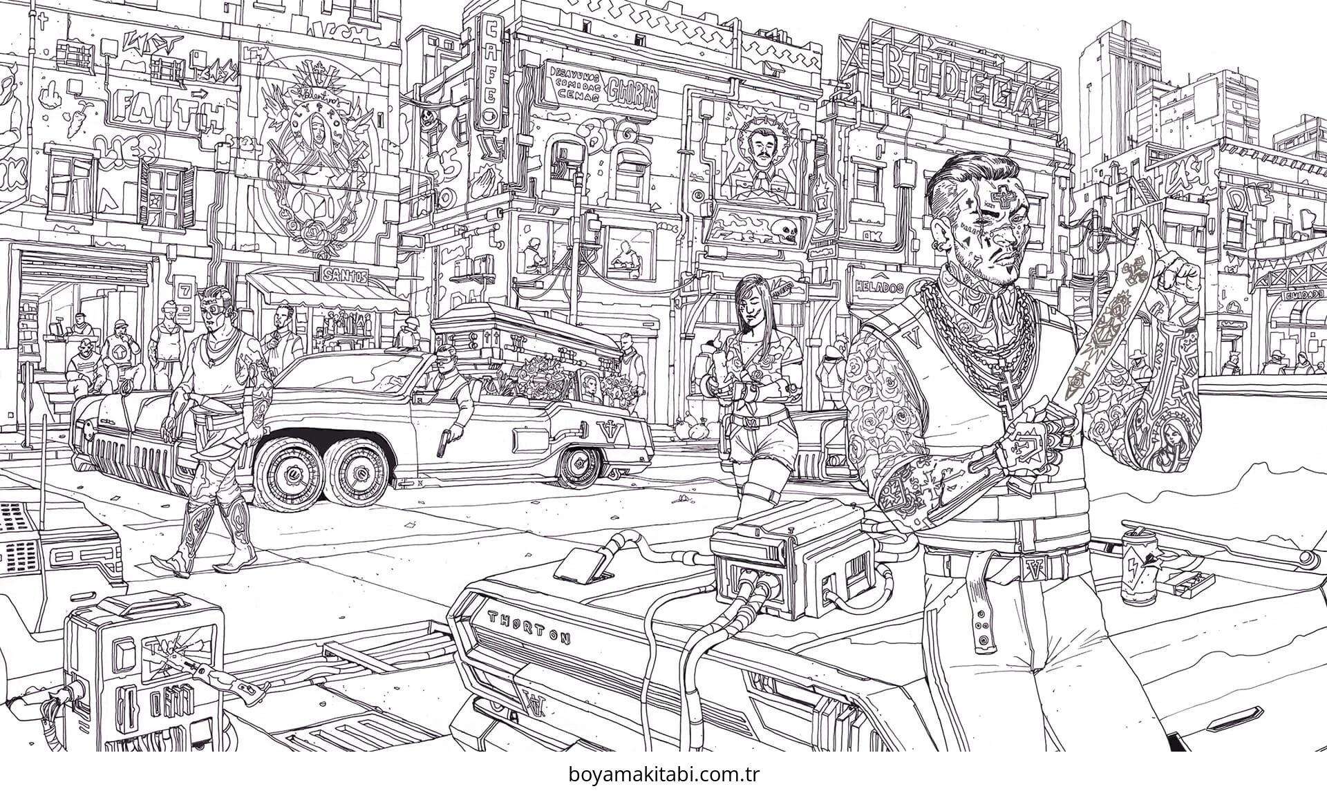 Cyberpunk  boyama sayfası – basit çizim, kolay boyama