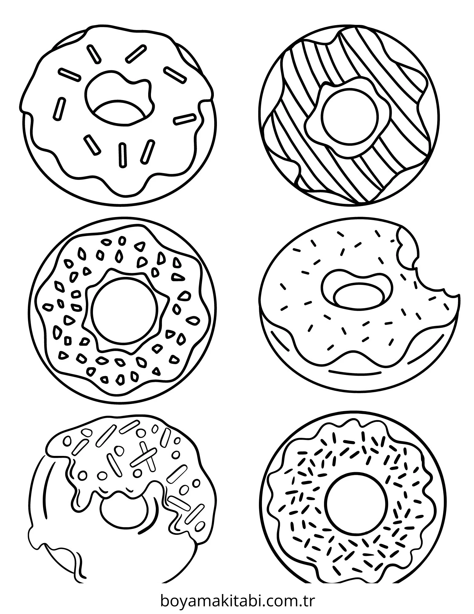 Donut boyama sayfası – basit çizim, kolay boyama