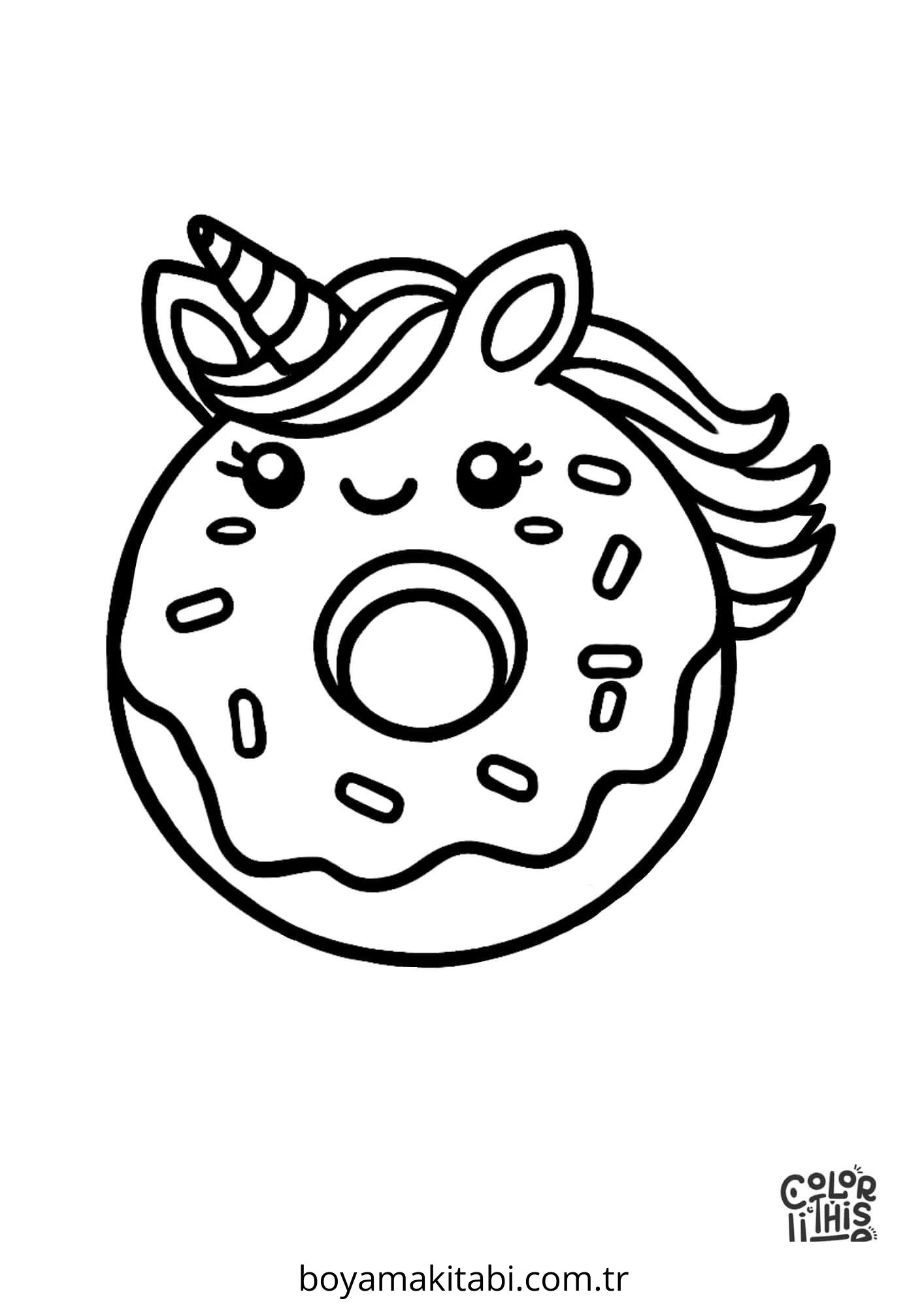 Donut boyama sayfası – yaratıcılık, eğlenceli etkinlik