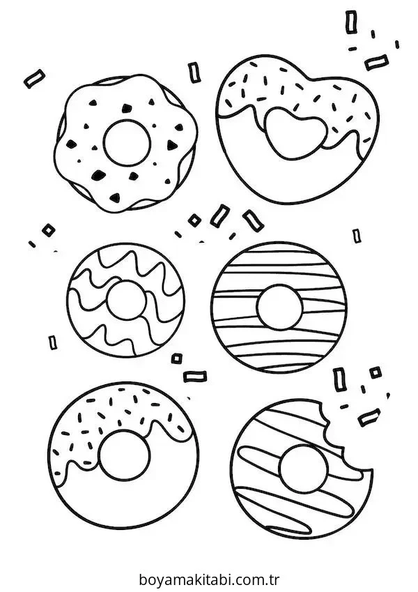 Donut boyama sayfası – eğlenceli etkinlik, el becerilerini geliştirir