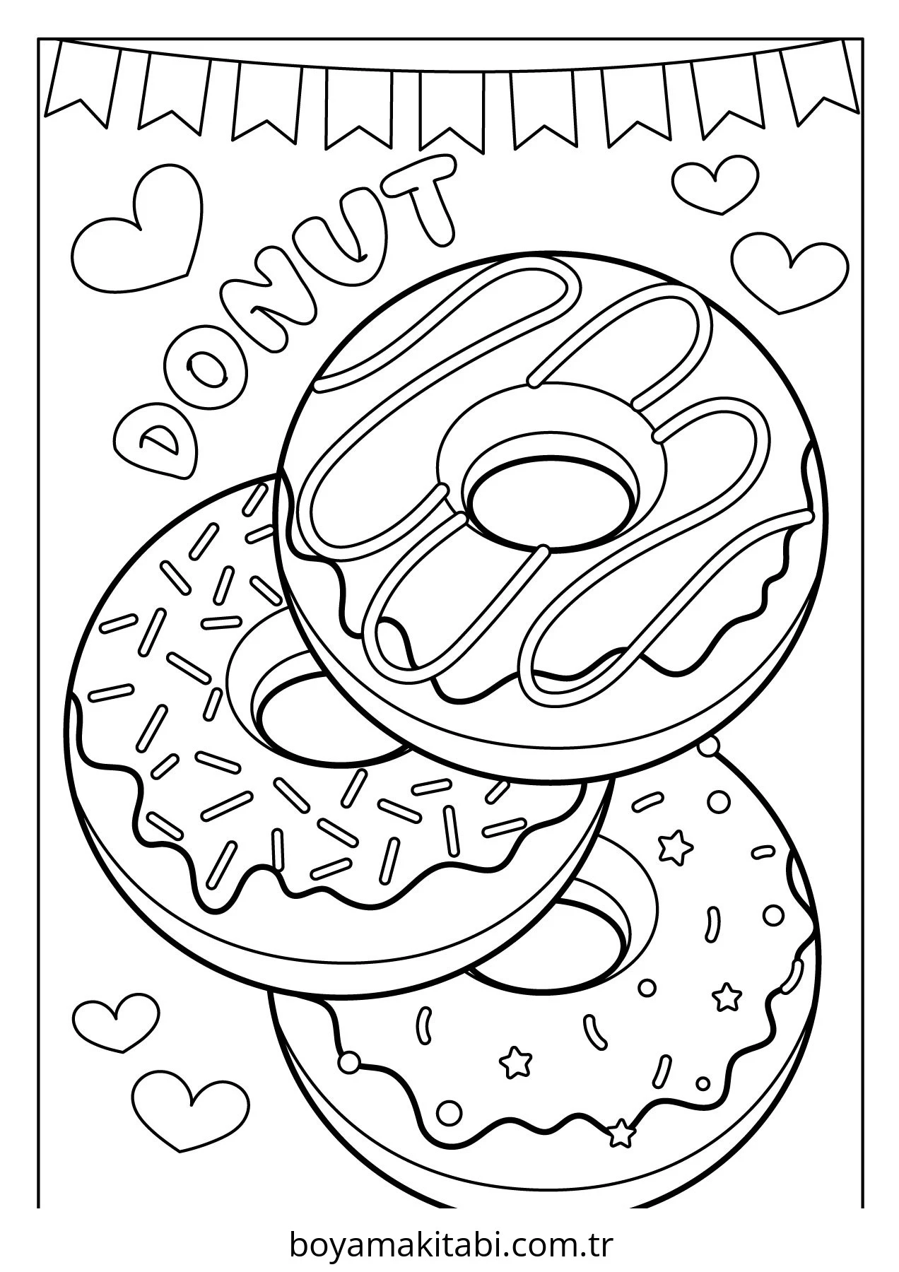 Donut boyama sayfası – okul öncesi, evde etkinlik