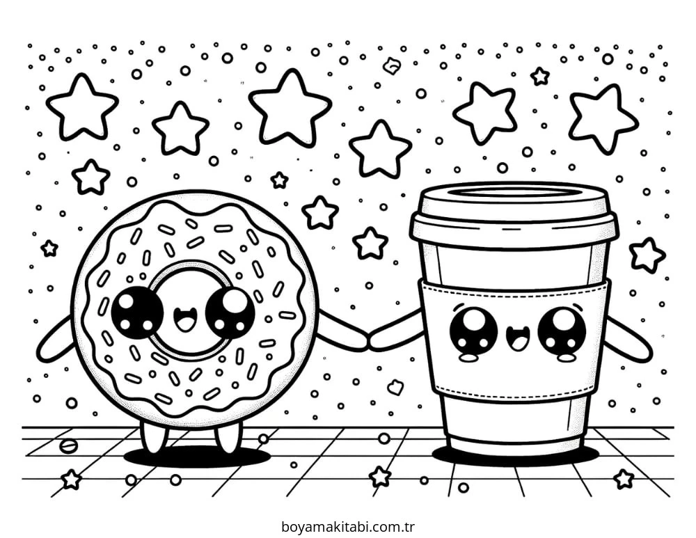 Donut boyama sayfası – eğlenceli etkinlik, el becerilerini geliştirir