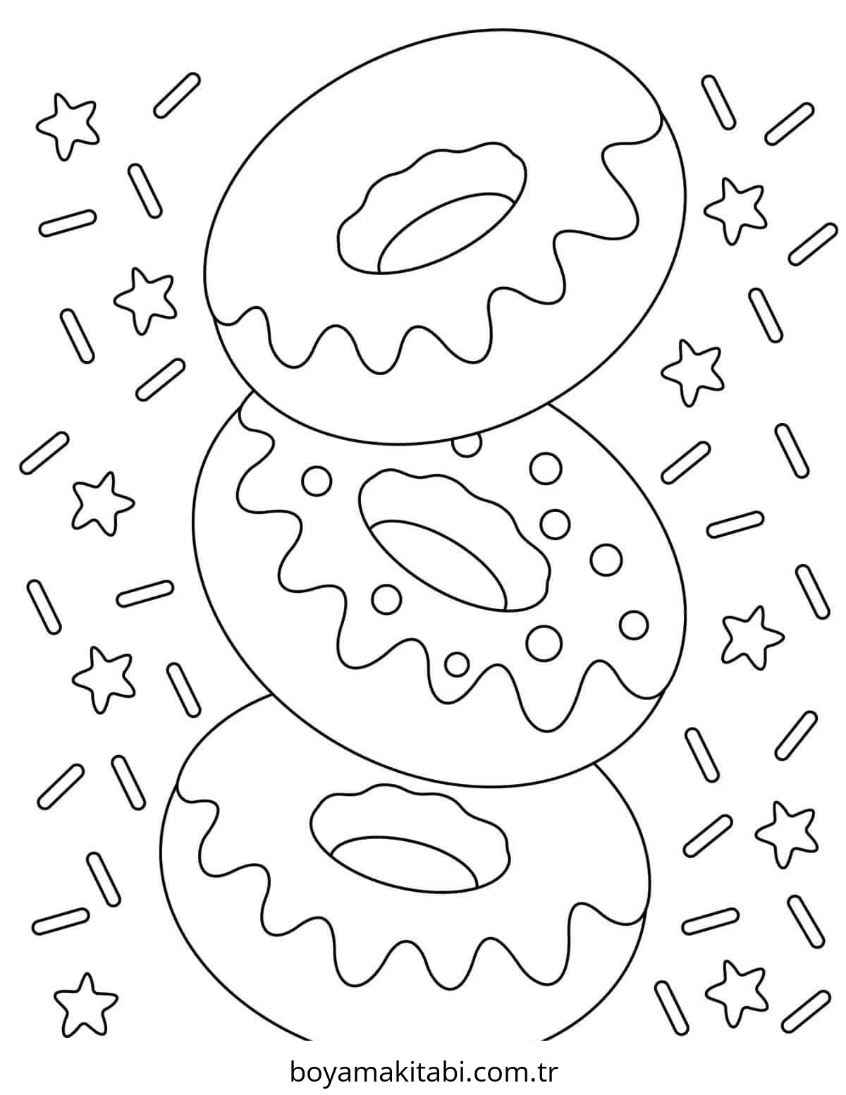 Donut boyama sayfası – boyama etkinliği, çocuk aktivitesi