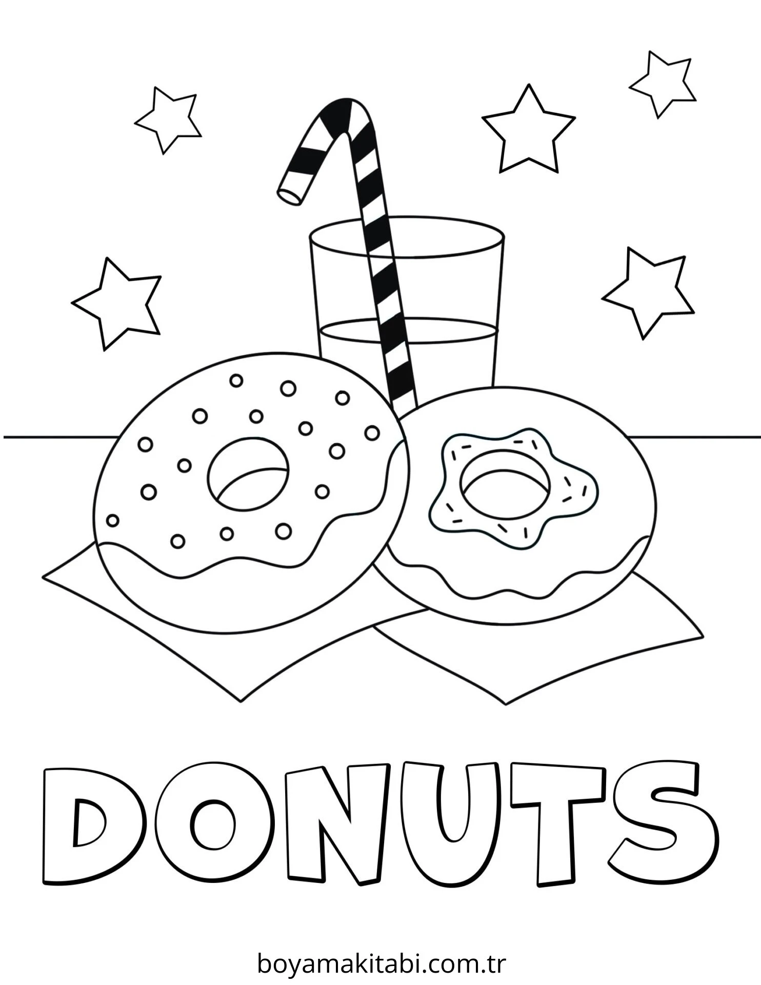 Donut boyama sayfası – çizgi film temalı, basit çizim