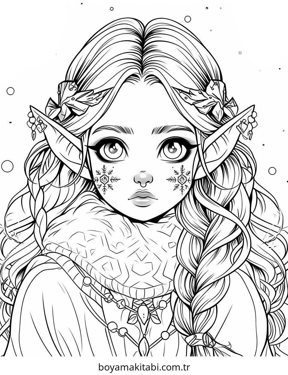 Elf boyama sayfası – çocuk aktivitesi, PDF indir