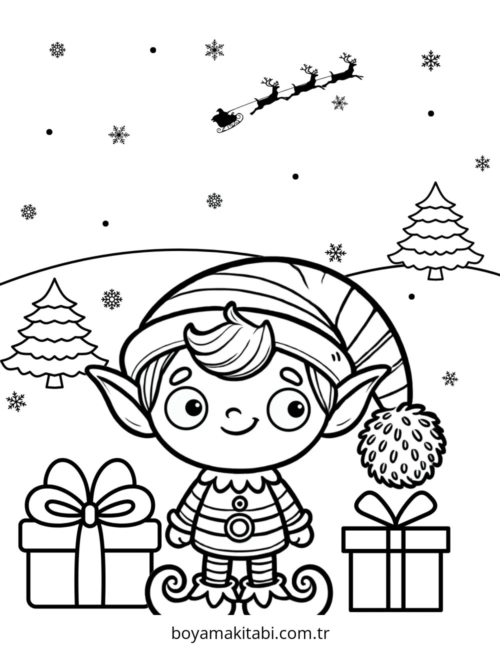 Elf boyama sayfası – PDF indir, sevimli karakter