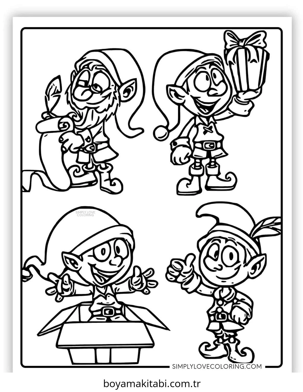 Elf boyama sayfası – keyifli zaman, renkli çizimler