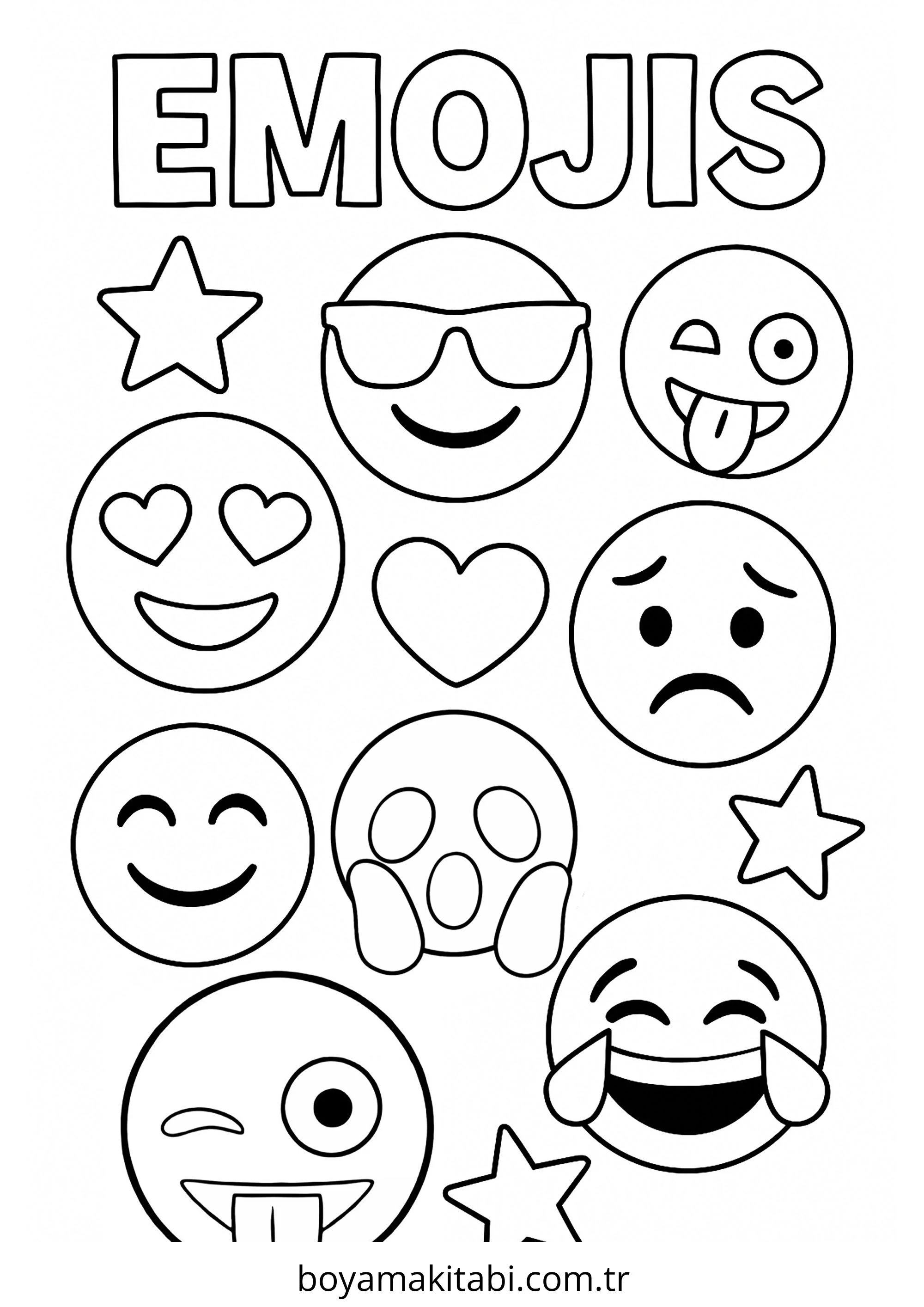 Emoji boyama sayfası – çocuk aktivitesi, PDF indir