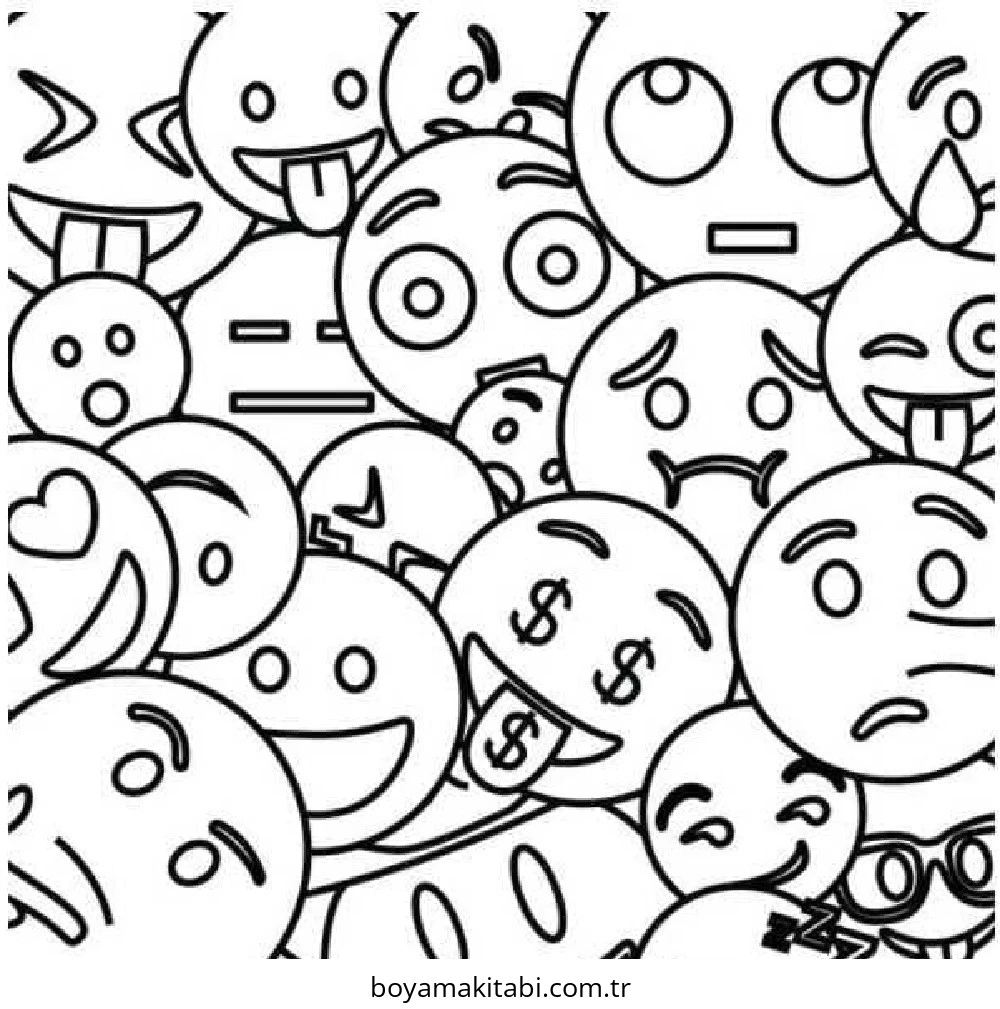 Emoji boyama sayfası – keyifli zaman, renkli çizimler
