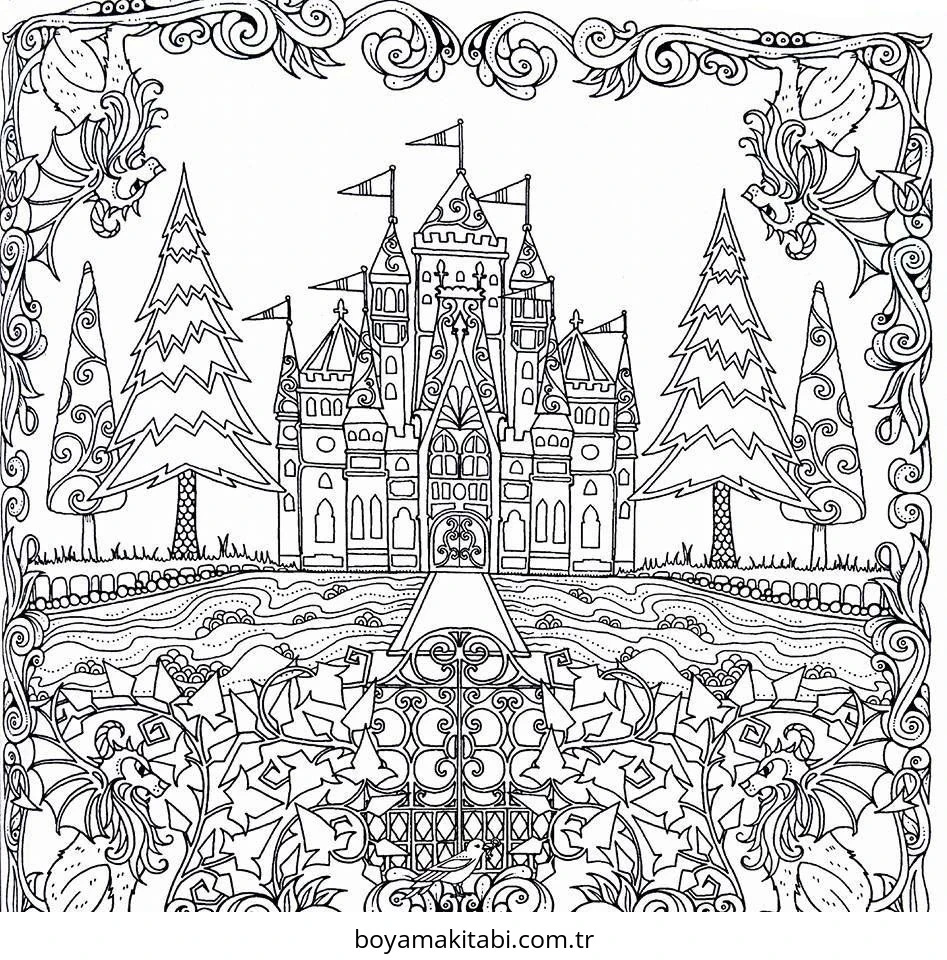 Enchanted Forest boyama sayfası #13 – renkli çizimler, dikkat ve odaklanma geliştirir