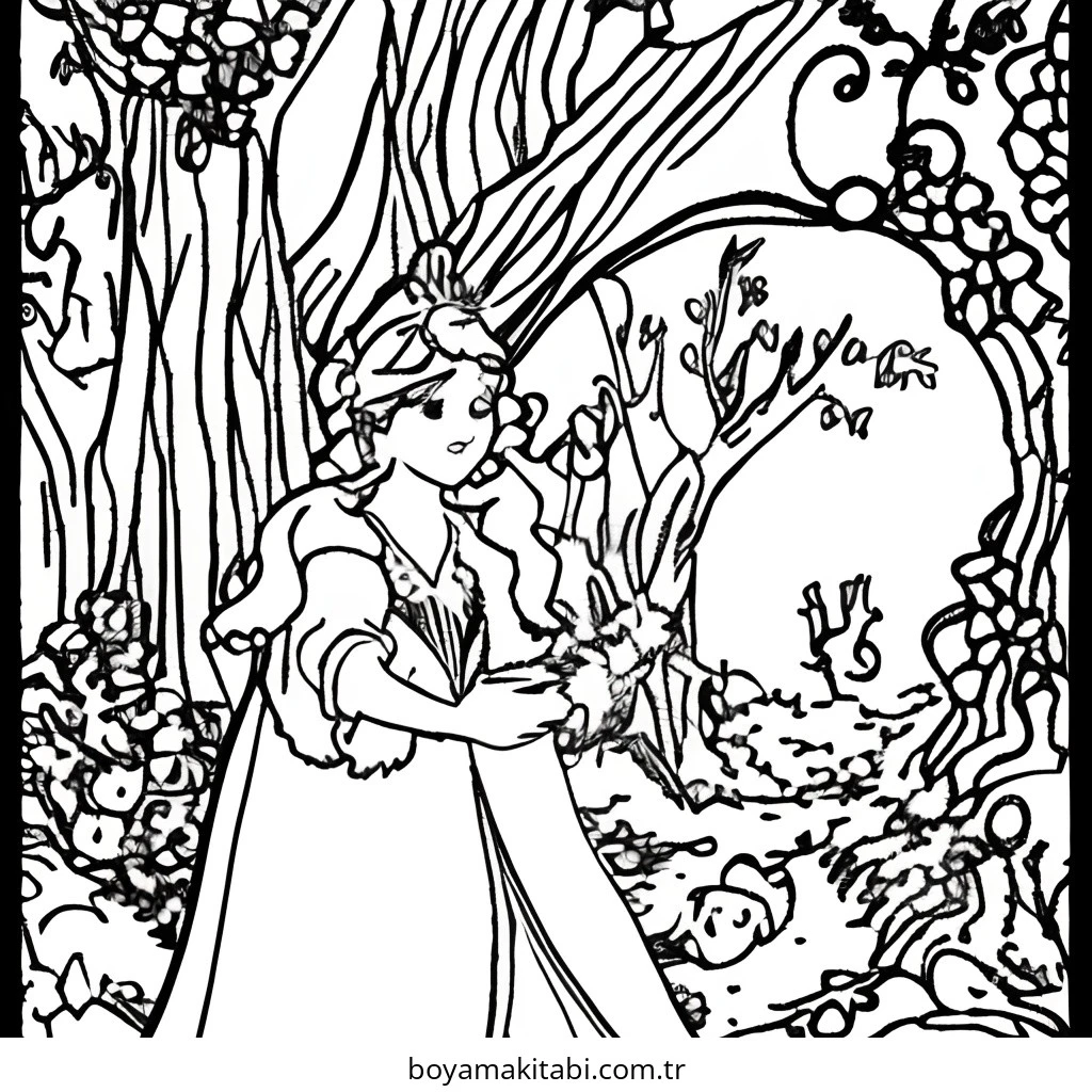 Enchanted Forest boyama sayfası – basit çizim, kolay boyama